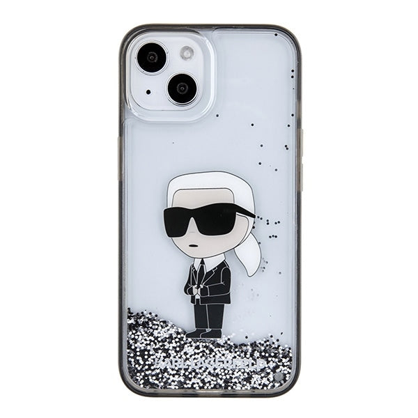 Pouzdro pro Apple iPhone 15, Karl Lagerfeld, Liquid Glitter Ikonik Karl, Průhledné