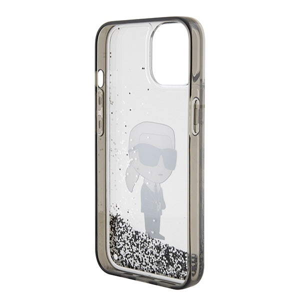Pouzdro pro Apple iPhone 15, Karl Lagerfeld, Liquid Glitter Ikonik Karl, Průhledné