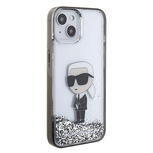 Pouzdro pro Apple iPhone 15, Karl Lagerfeld, Liquid Glitter Ikonik Karl, Průhledné