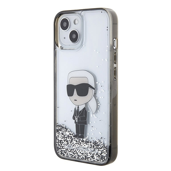Pouzdro pro Apple iPhone 15, Karl Lagerfeld, Liquid Glitter Ikonik Karl, Průhledné