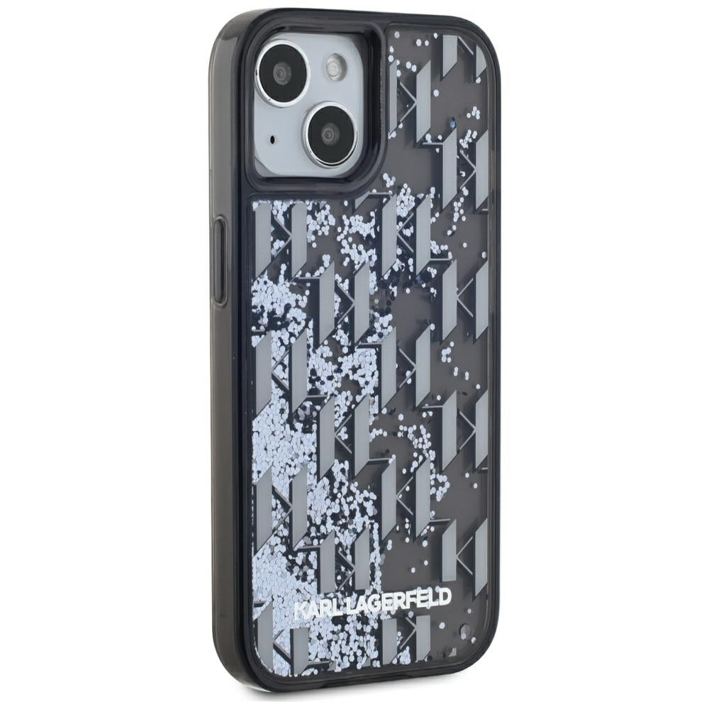 Pouzdro pro Apple iPhone 15, Karl Lagerfeld, Liquid Glitter Monogram, Černá