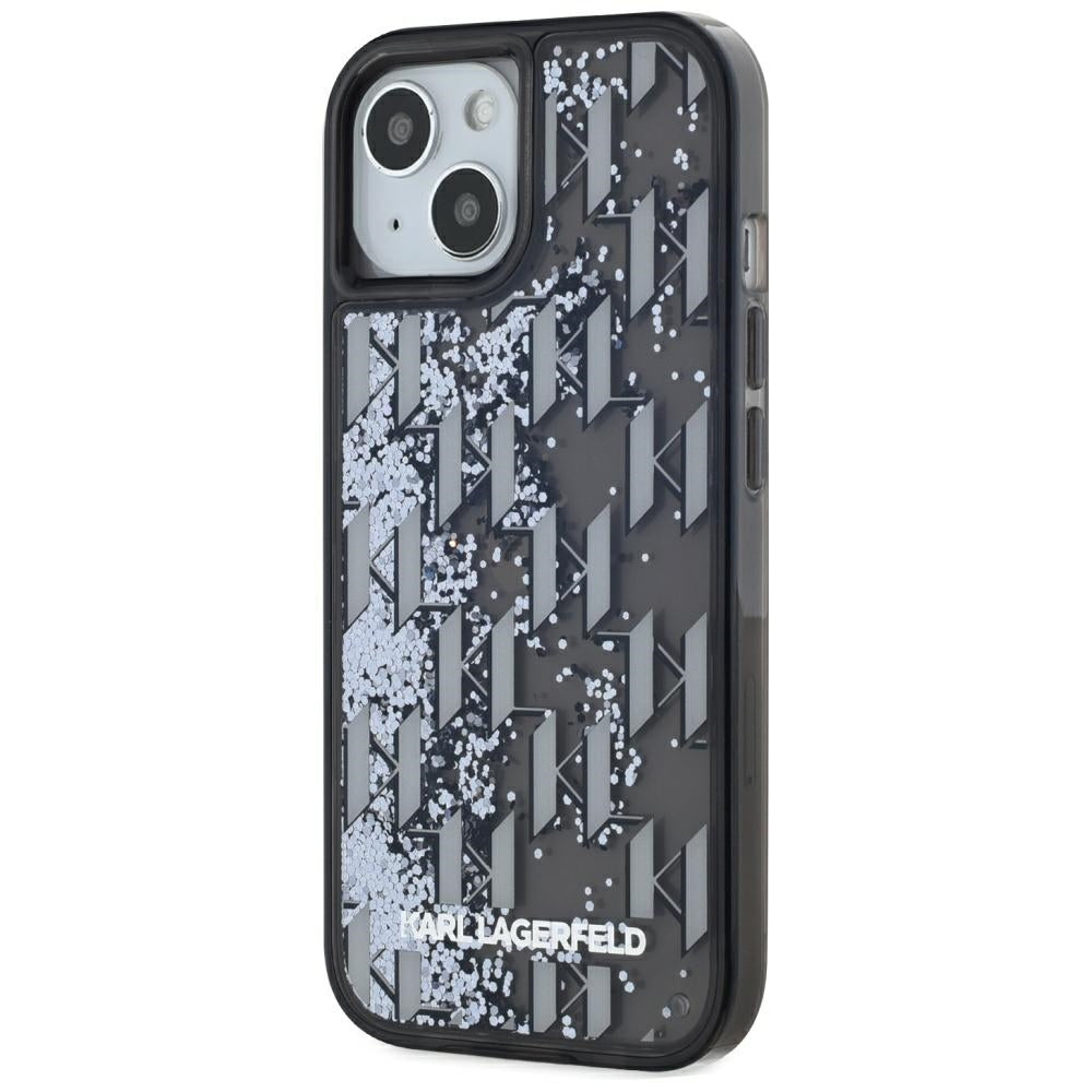 Pouzdro pro Apple iPhone 15, Karl Lagerfeld, Liquid Glitter Monogram, Černá