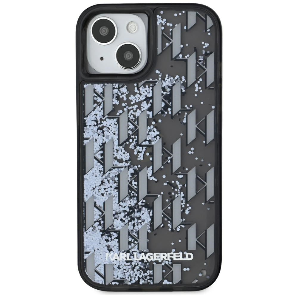 Pouzdro pro Apple iPhone 15, Karl Lagerfeld, Liquid Glitter Monogram, Černá