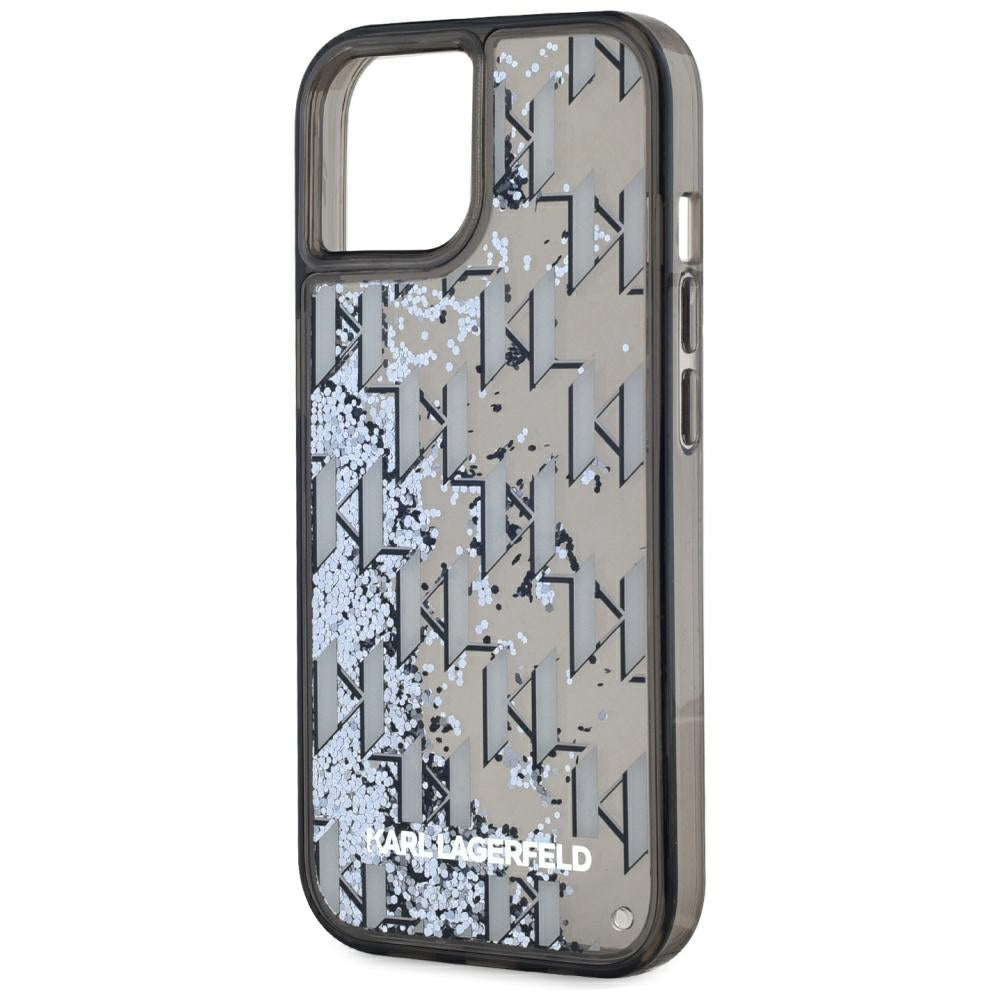 Pouzdro pro Apple iPhone 15, Karl Lagerfeld, Liquid Glitter Monogram, Černá