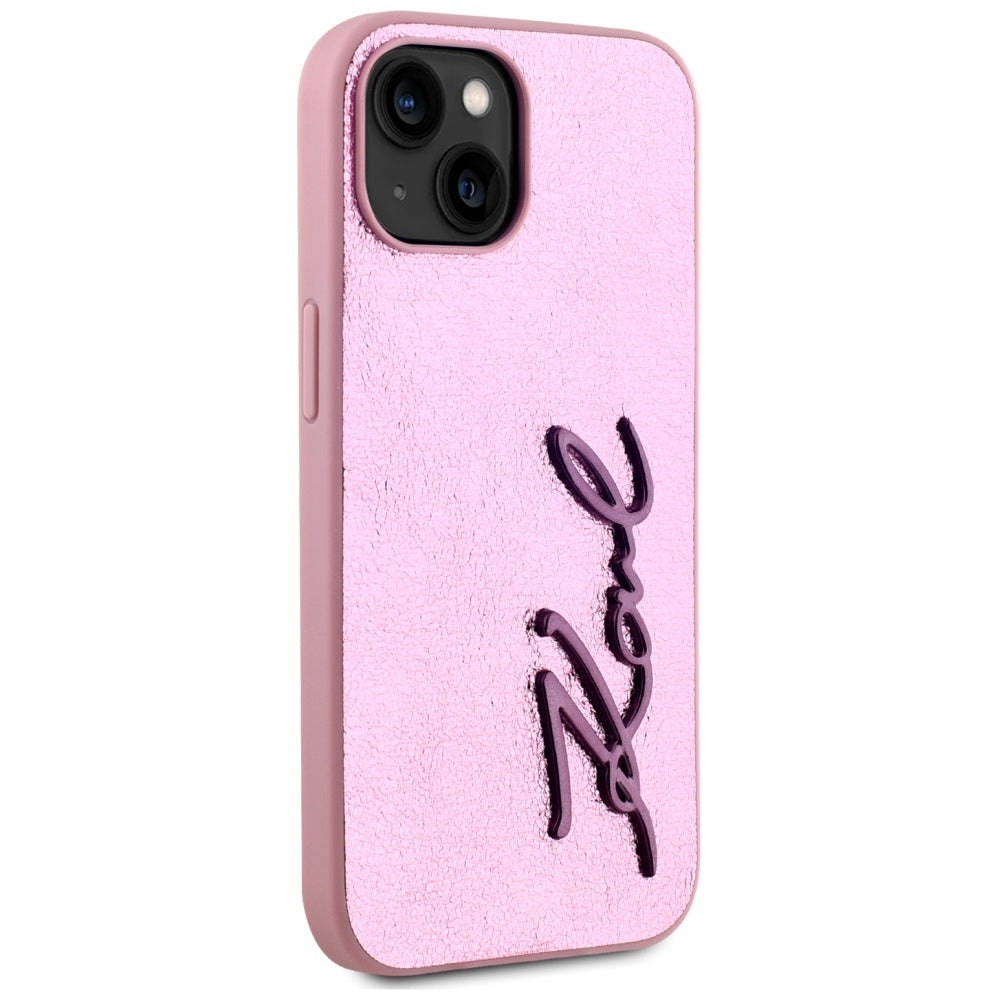 Pouzdro pro Apple iPhone 15, Karl Lagerfeld, Metal Signature, Růžové