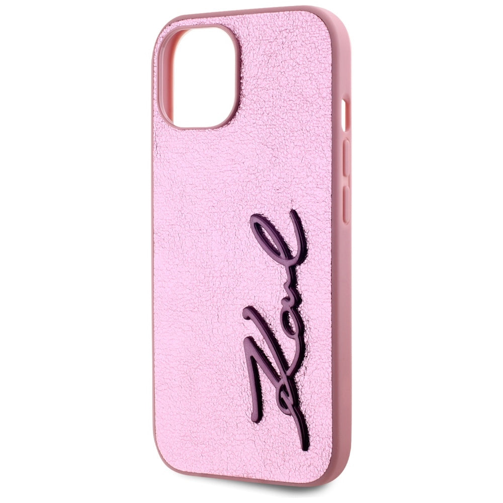 Pouzdro pro Apple iPhone 15, Karl Lagerfeld, Metal Signature, Růžové
