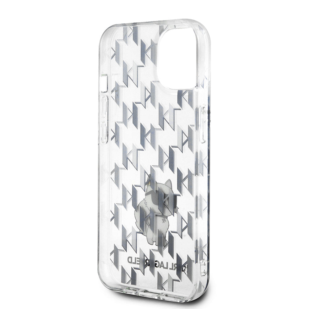Pouzdro pro Apple iPhone 15, Karl Lagerfeld, Monogram Choupette, Průhledné
