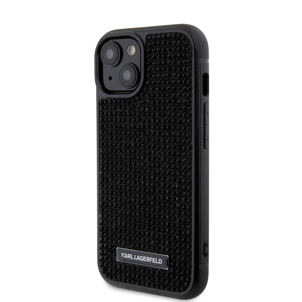 Pouzdro pro Apple iPhone 15, Karl Lagerfeld, Rhinestone Metal Plate, Černá