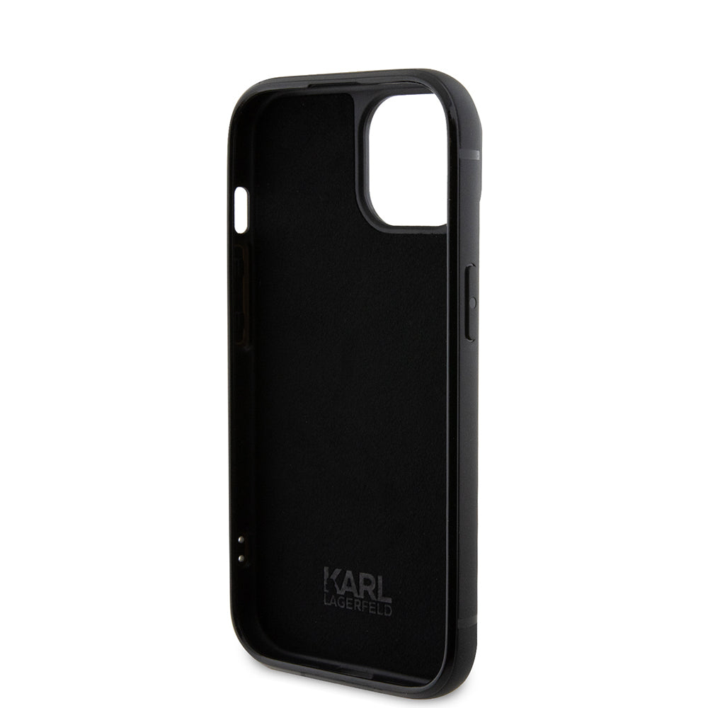 Pouzdro pro Apple iPhone 15, Karl Lagerfeld, Rhinestone Metal Plate, Černá