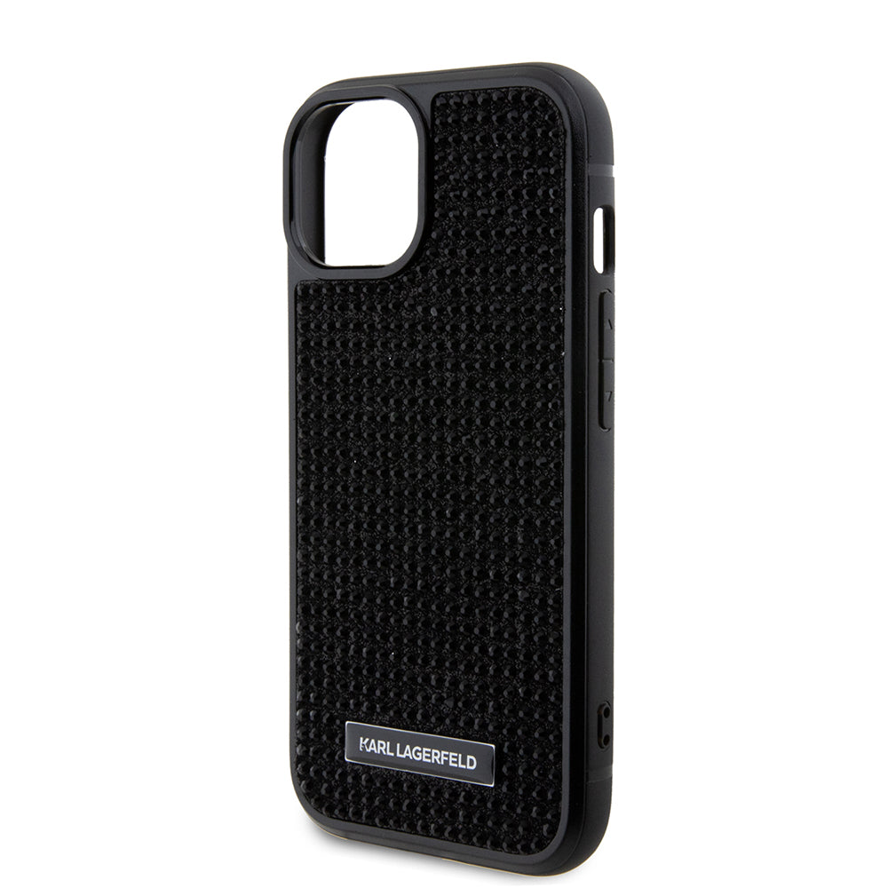 Pouzdro pro Apple iPhone 15, Karl Lagerfeld, Rhinestone Metal Plate, Černá
