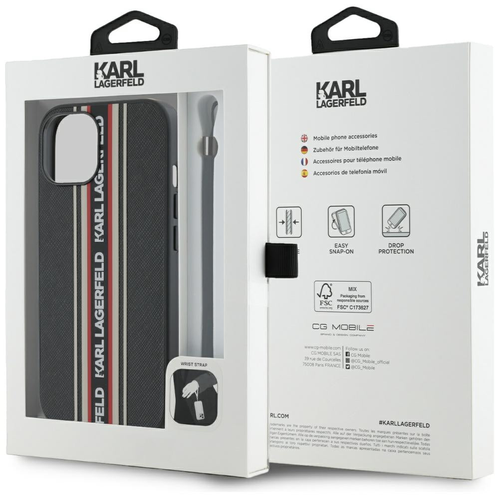 Pouzdro pro Apple iPhone 15, Karl Lagerfeld, Saffiano Athleisure Stripes with Strap, Rosie