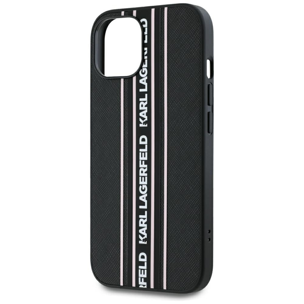 Pouzdro pro Apple iPhone 15, Karl Lagerfeld, Saffiano Athleisure Stripes with Strap, Růžové