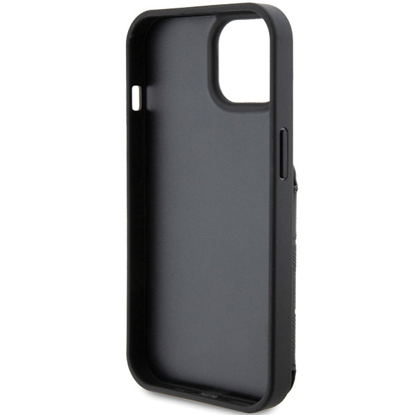 Pouzdro pro Apple iPhone 15, Karl Lagerfeld, Saffiano Cardslots and Stand Monogram Ikonik Karl, Černá