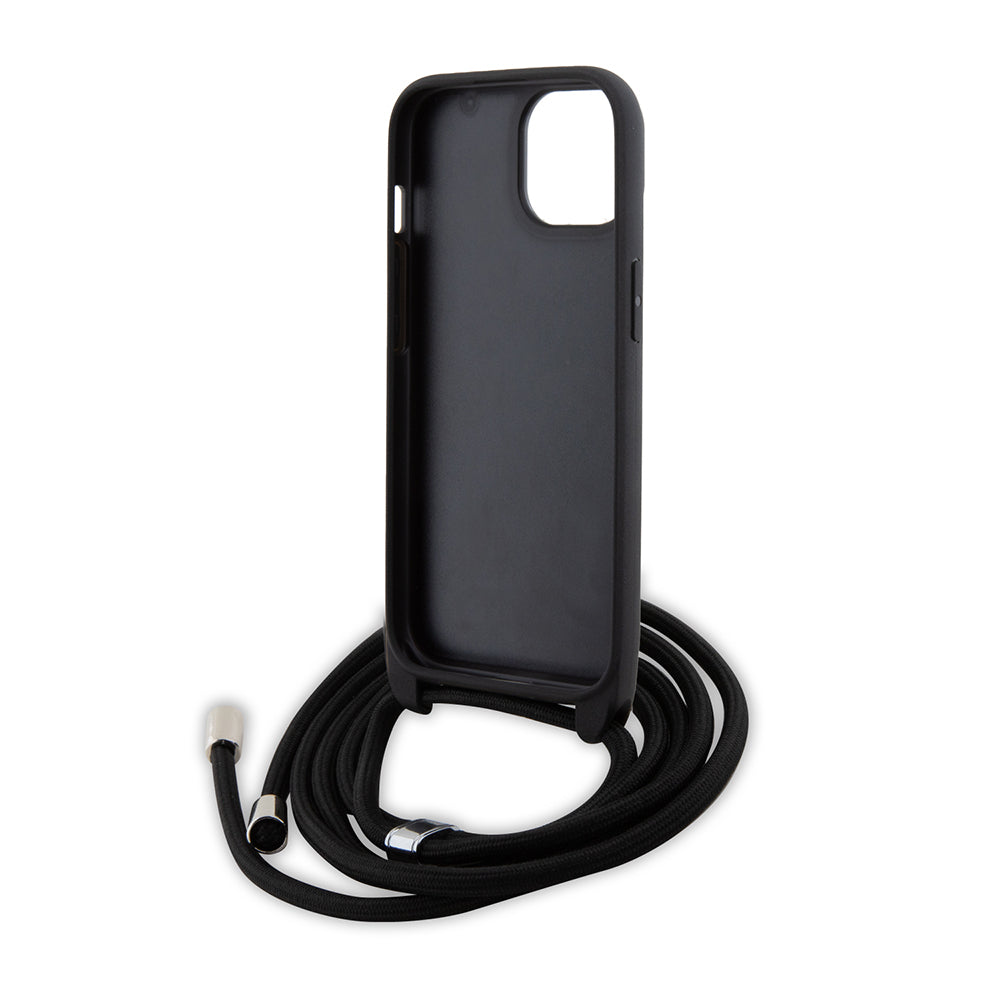Pouzdro pro Apple iPhone 15, Karl Lagerfeld, Saffiano Crossbody Monogram Metal Pin Karl, Černá