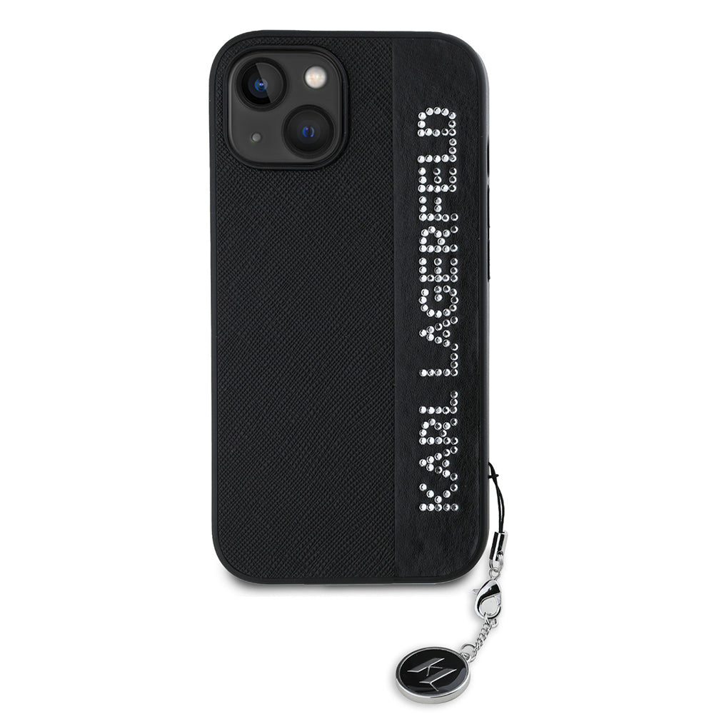Pouzdro pro Apple iPhone 15, Karl Lagerfeld, Saffiano Rhinestones & Charm, Černá