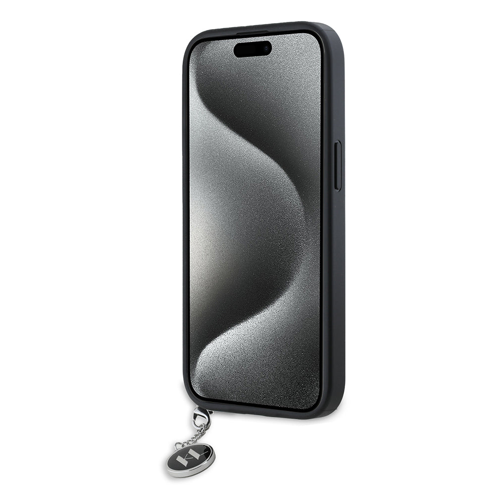 Pouzdro pro Apple iPhone 15, Karl Lagerfeld, Saffiano Rhinestones & Charm, Černá