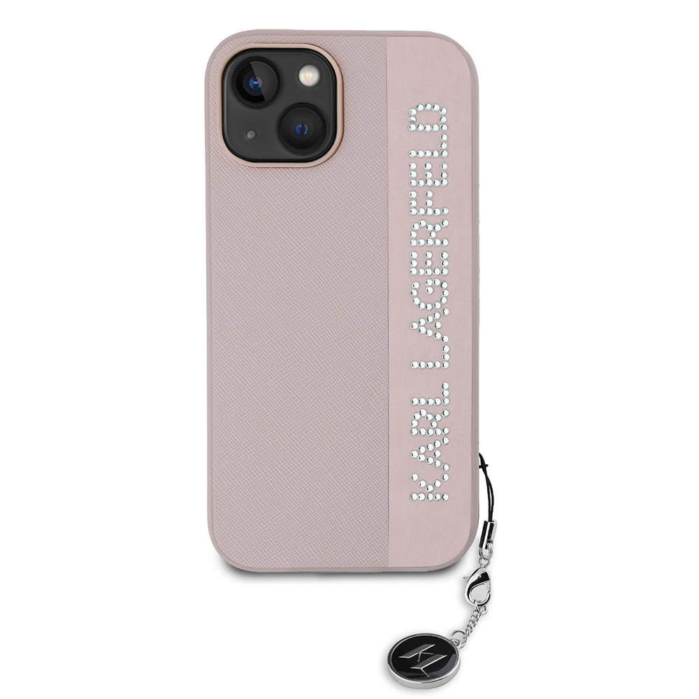 Pouzdro pro Apple iPhone 15, Karl Lagerfeld, Saffiano Rhinestones & Charm, Růžové