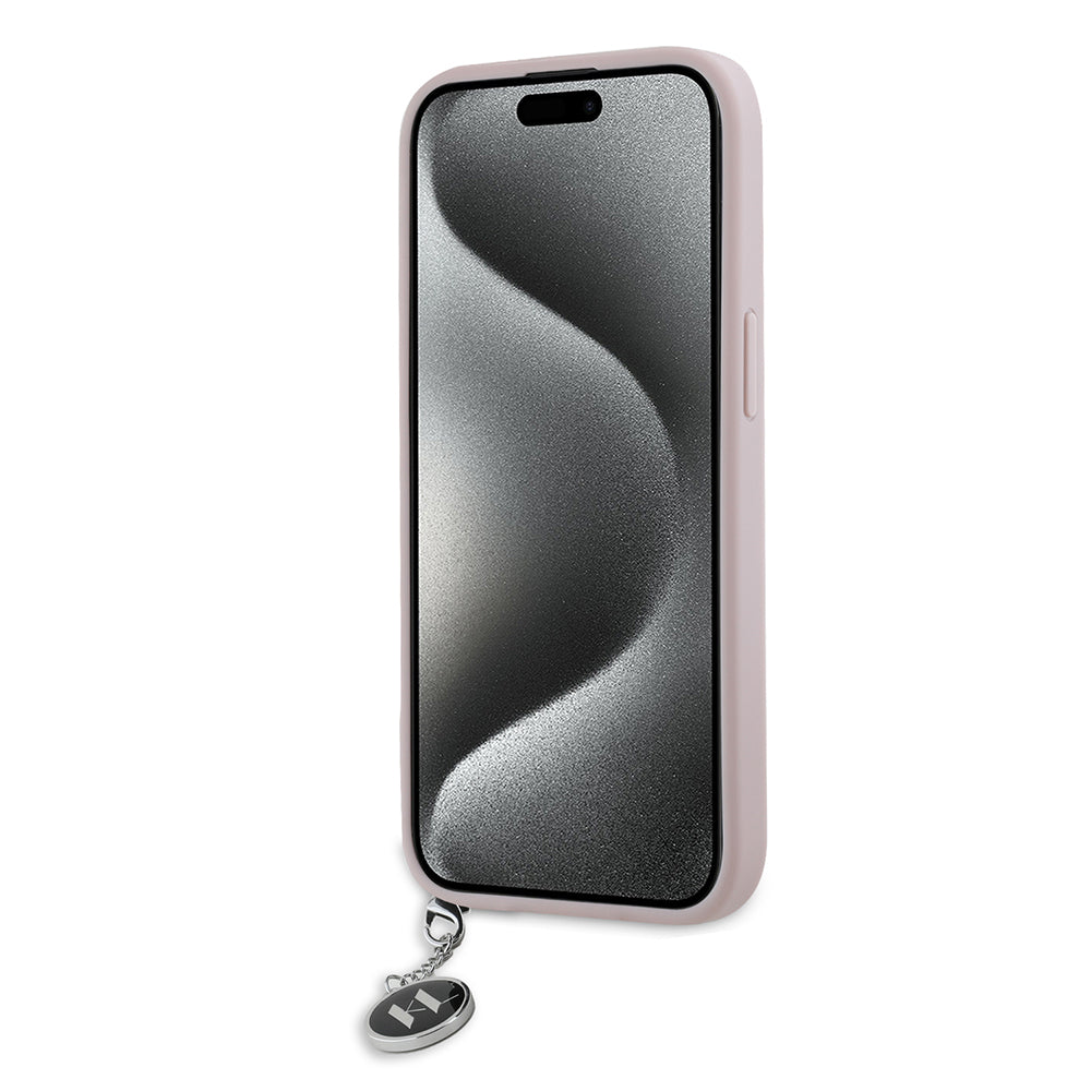 Pouzdro pro Apple iPhone 15, Karl Lagerfeld, Saffiano Rhinestones & Charm, Růžové