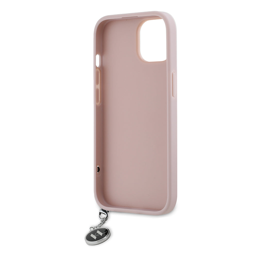 Pouzdro pro Apple iPhone 15, Karl Lagerfeld, Saffiano Rhinestones & Charm, Růžové