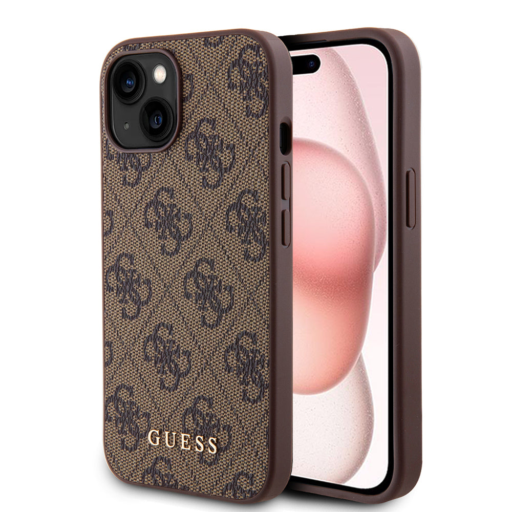 Pouzdro pro Apple iPhone 15 Plus, Guess, 4G Metal Gold Logo, Hnědá
