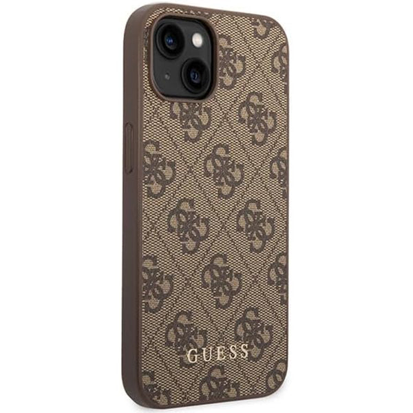 Pouzdro pro Apple iPhone 15 Plus, Guess, 4G Metal Gold Logo, Hnědá