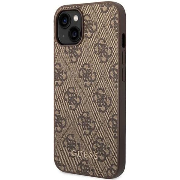 Pouzdro pro Apple iPhone 15 Plus, Guess, 4G Metal Gold Logo, Hnědá