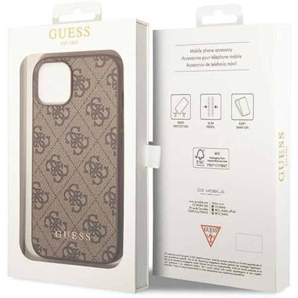 Pouzdro pro Apple iPhone 15 Plus, Guess, 4G Metal Gold Logo, Hnědá