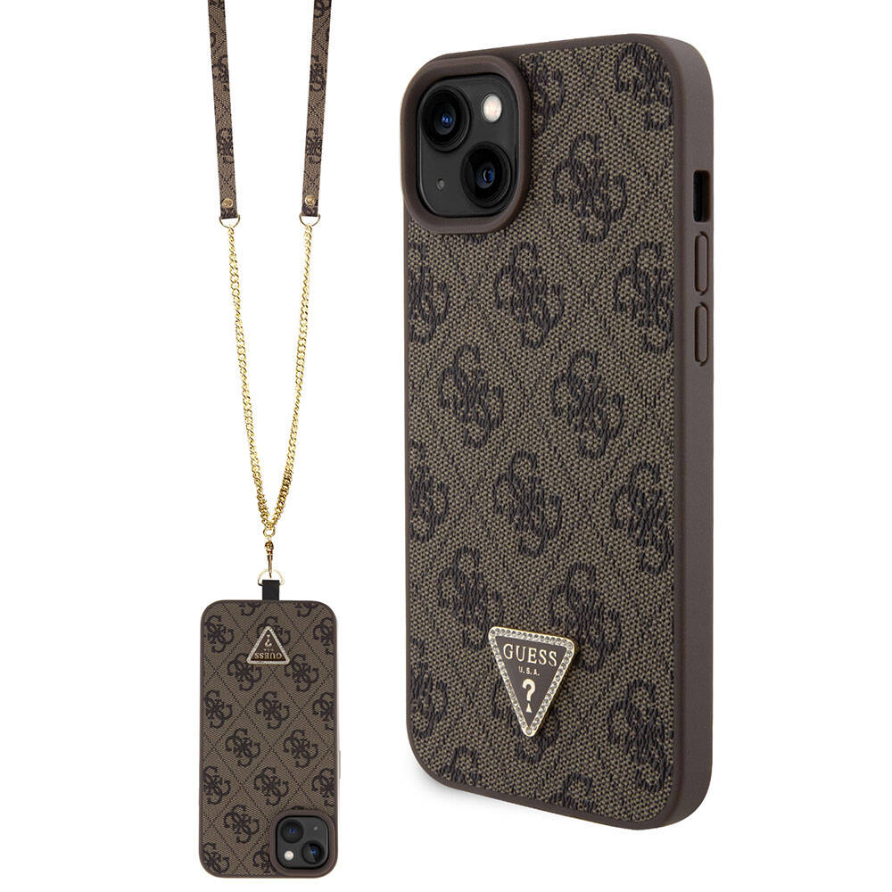 Pouzdro pro Apple iPhone 15 Plus, Guess, Crossbody 4G Metal Logo, Hnědá