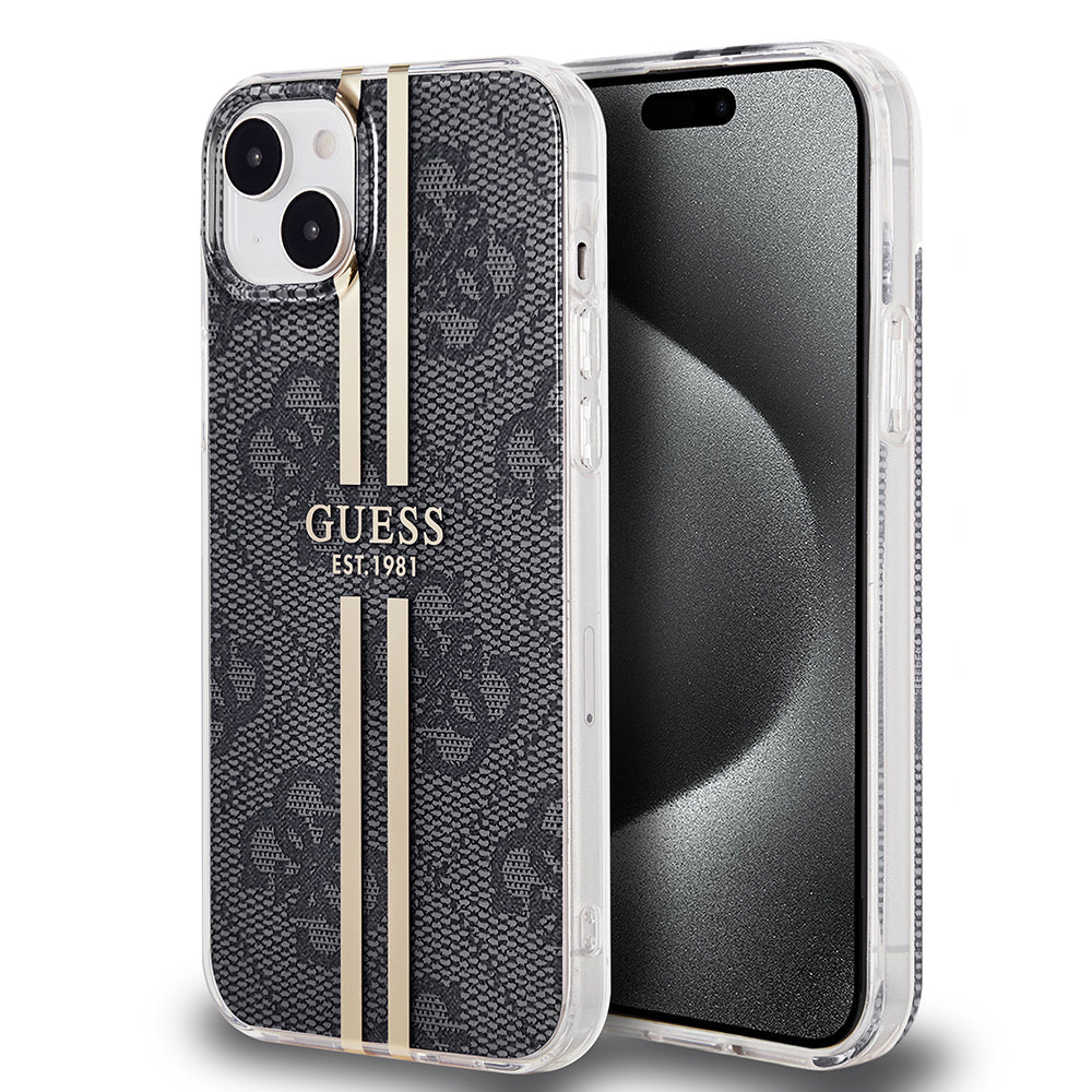 Pouzdro pro Apple iPhone 15 Plus, Guess, IML 4G Gold Stripe, Černá