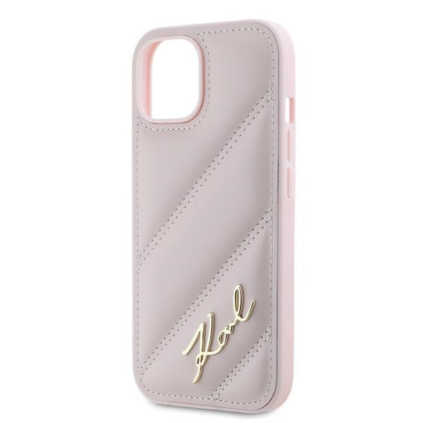 Pouzdro pro Apple iPhone 15 Plus, Karl Lagerfeld, Diagonal Quilted Script, Růžové