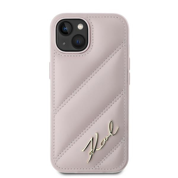 Pouzdro pro Apple iPhone 15 Plus, Karl Lagerfeld, Diagonal Quilted Script, Růžové