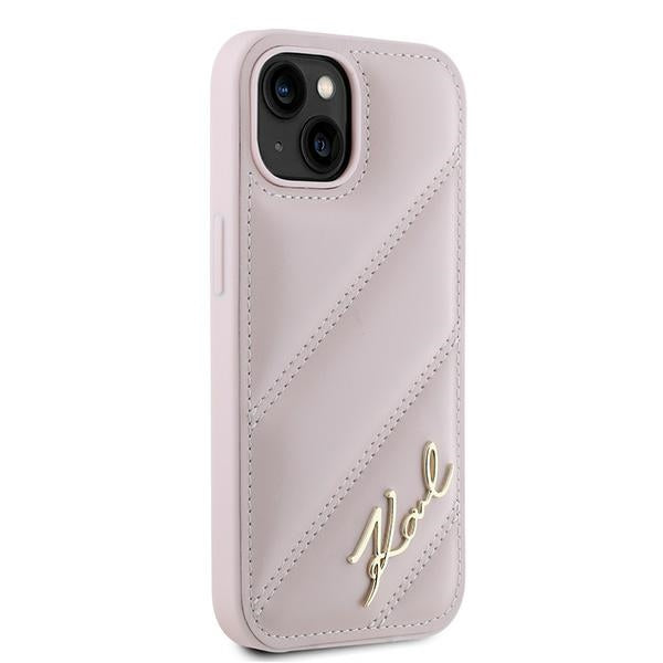 Pouzdro pro Apple iPhone 15 Plus, Karl Lagerfeld, Diagonal Quilted Script, Růžové