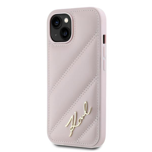 Pouzdro pro Apple iPhone 15 Plus, Karl Lagerfeld, Diagonal Quilted Script, Růžové