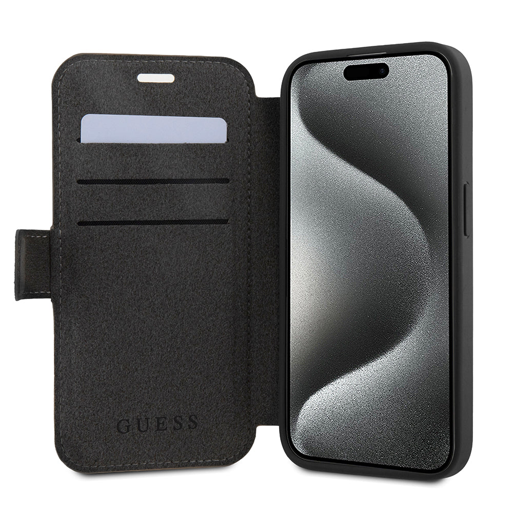 Pouzdro pro Apple iPhone 15 Pro, Guess, 4G Book, šedé