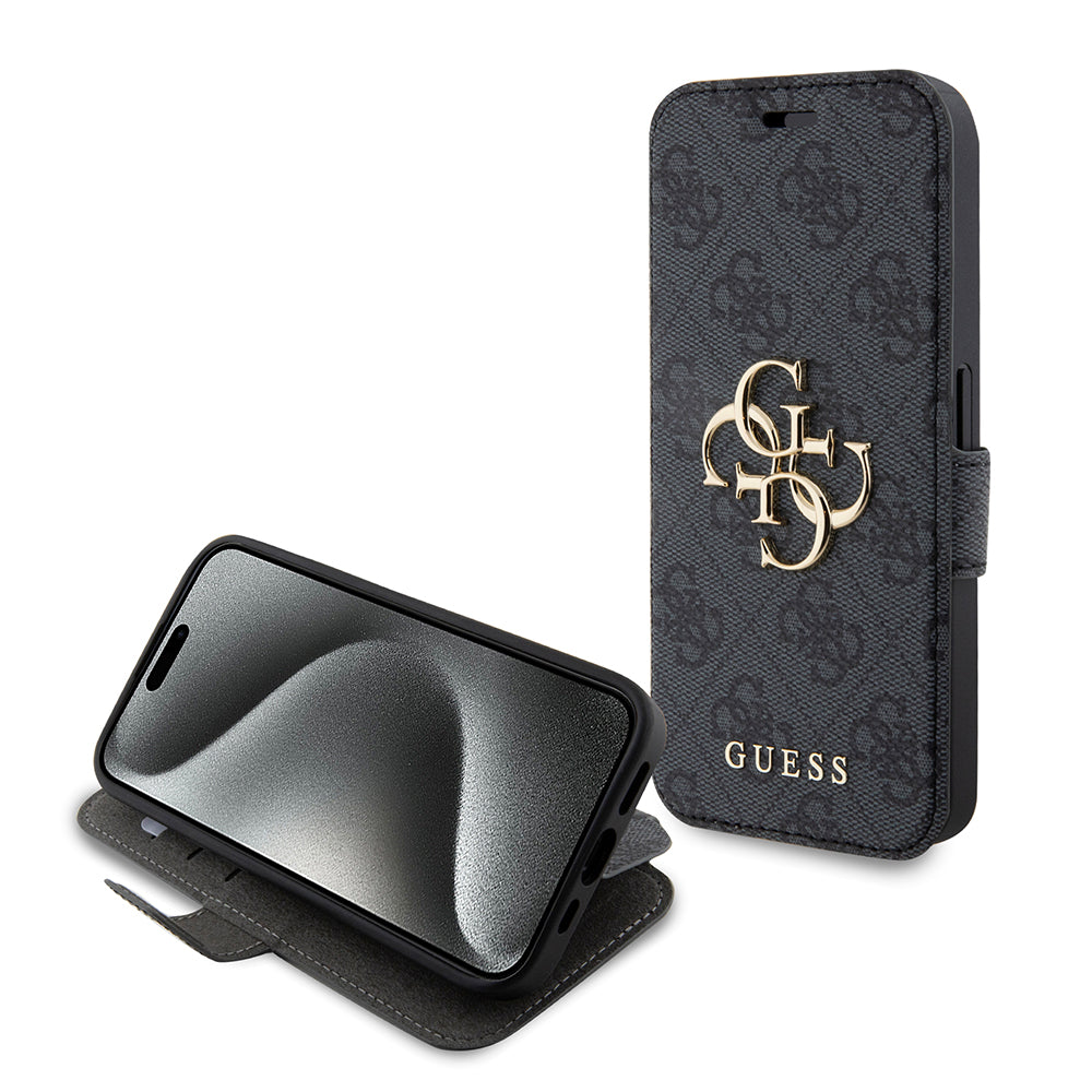 Pouzdro pro Apple iPhone 15 Pro, Guess, 4G Book, šedé