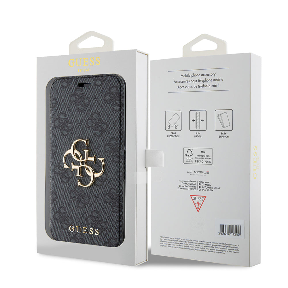 Pouzdro pro Apple iPhone 15 Pro, Guess, 4G Book, šedé