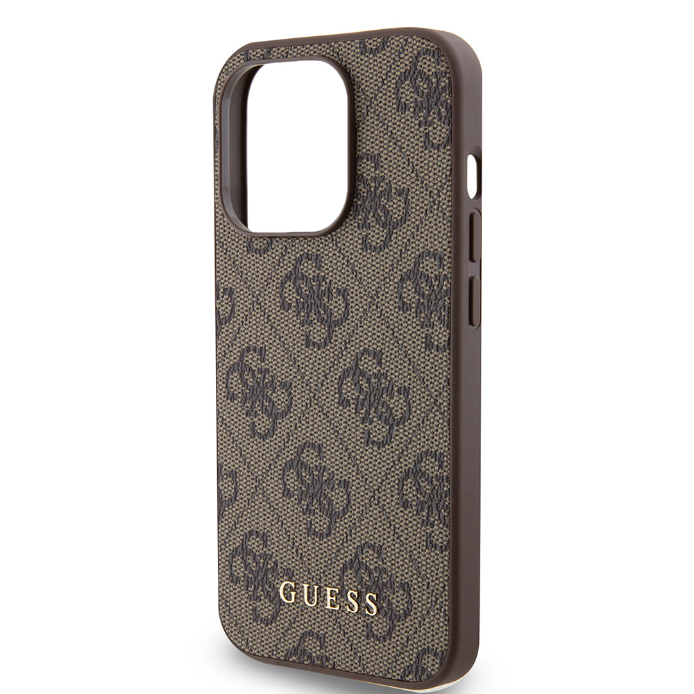 Case for Apple iPhone 15 Pro, Guess, 4G Metal Gold Logo, Brown