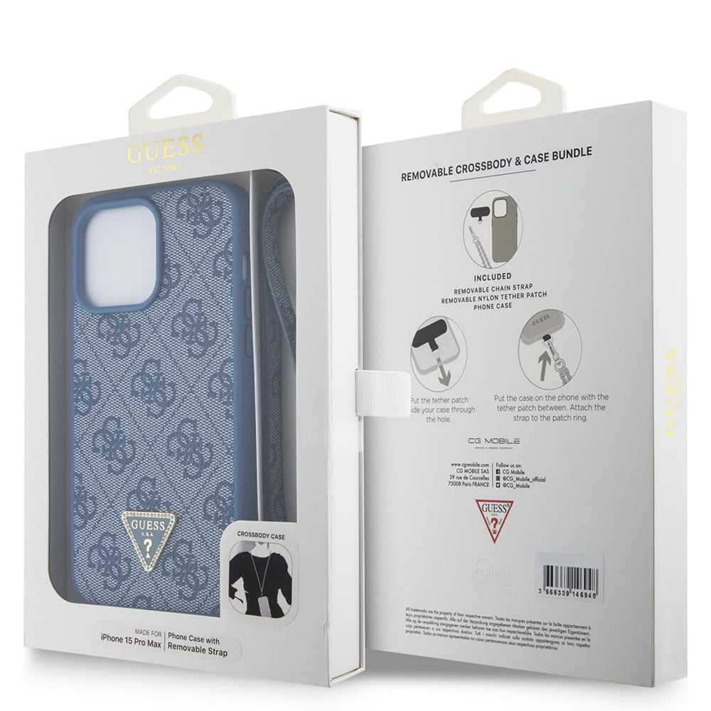 Pouzdro pro Apple iPhone 15 Pro, Guess, Crossbody 4G Metal Logo, Modrá