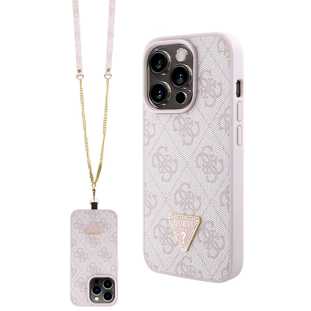 Pouzdro pro Apple iPhone 15 Pro, Guess, Crossbody 4G Metal Logo, Růžové