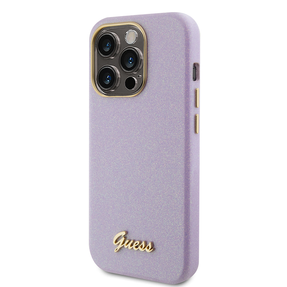 Pouzdro pro Apple iPhone 15 Pro, Guess, Glitter Glossy Script, Světle fialová