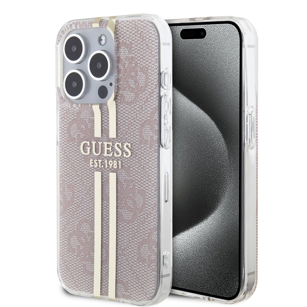 Pouzdro pro Apple iPhone 15 Pro, Guess, IML 4G Gold Stripe, Růžové