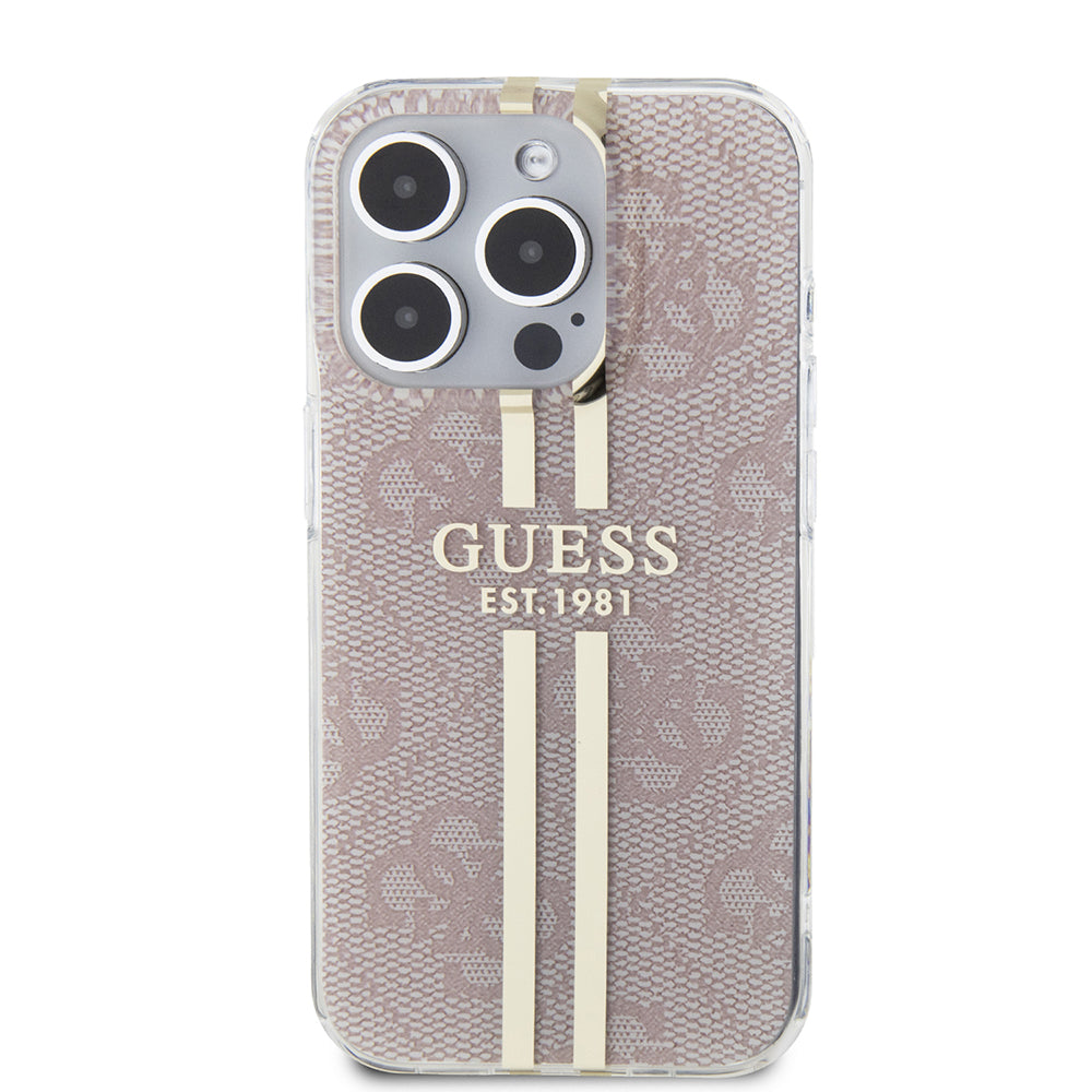 Pouzdro pro Apple iPhone 15 Pro, Guess, IML 4G Gold Stripe, Růžové
