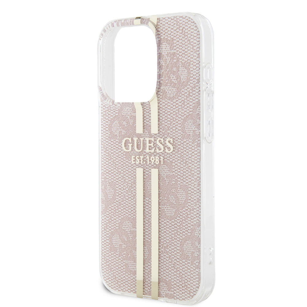 Pouzdro pro Apple iPhone 15 Pro, Guess, IML 4G Gold Stripe, Růžové