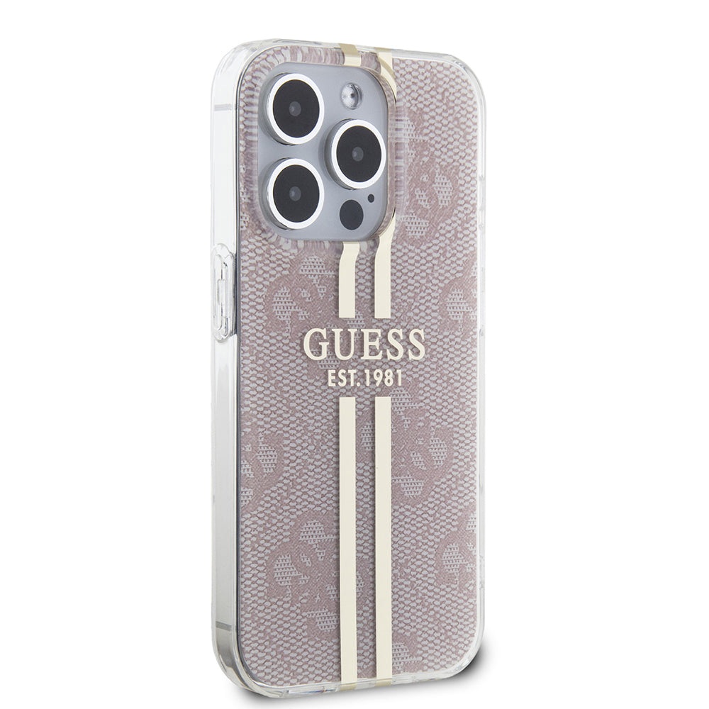 Pouzdro pro Apple iPhone 15 Pro, Guess, IML 4G Gold Stripe, Růžové