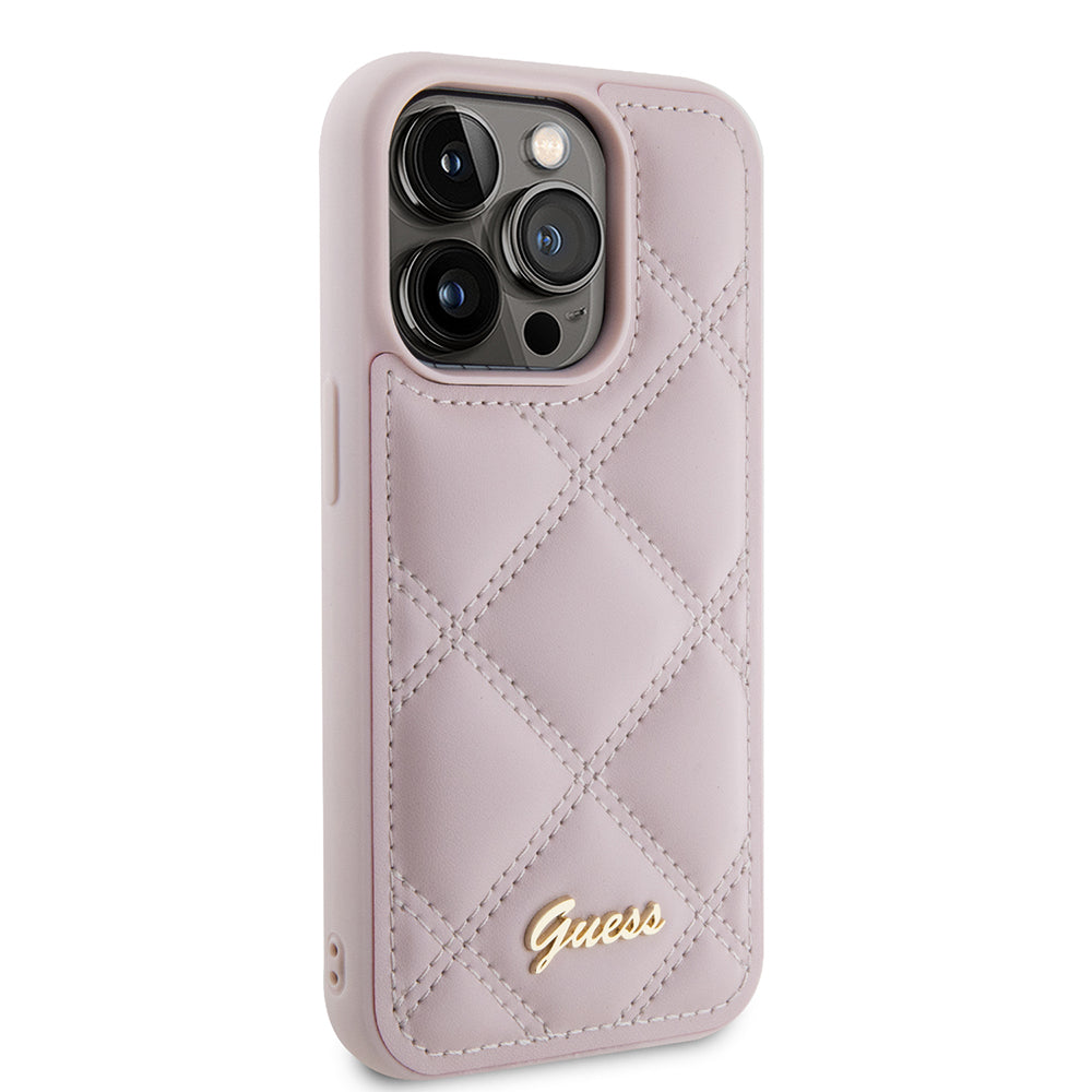Pouzdro pro Apple iPhone 15 Pro, Guess, Quilted Metal Logo, Růžové