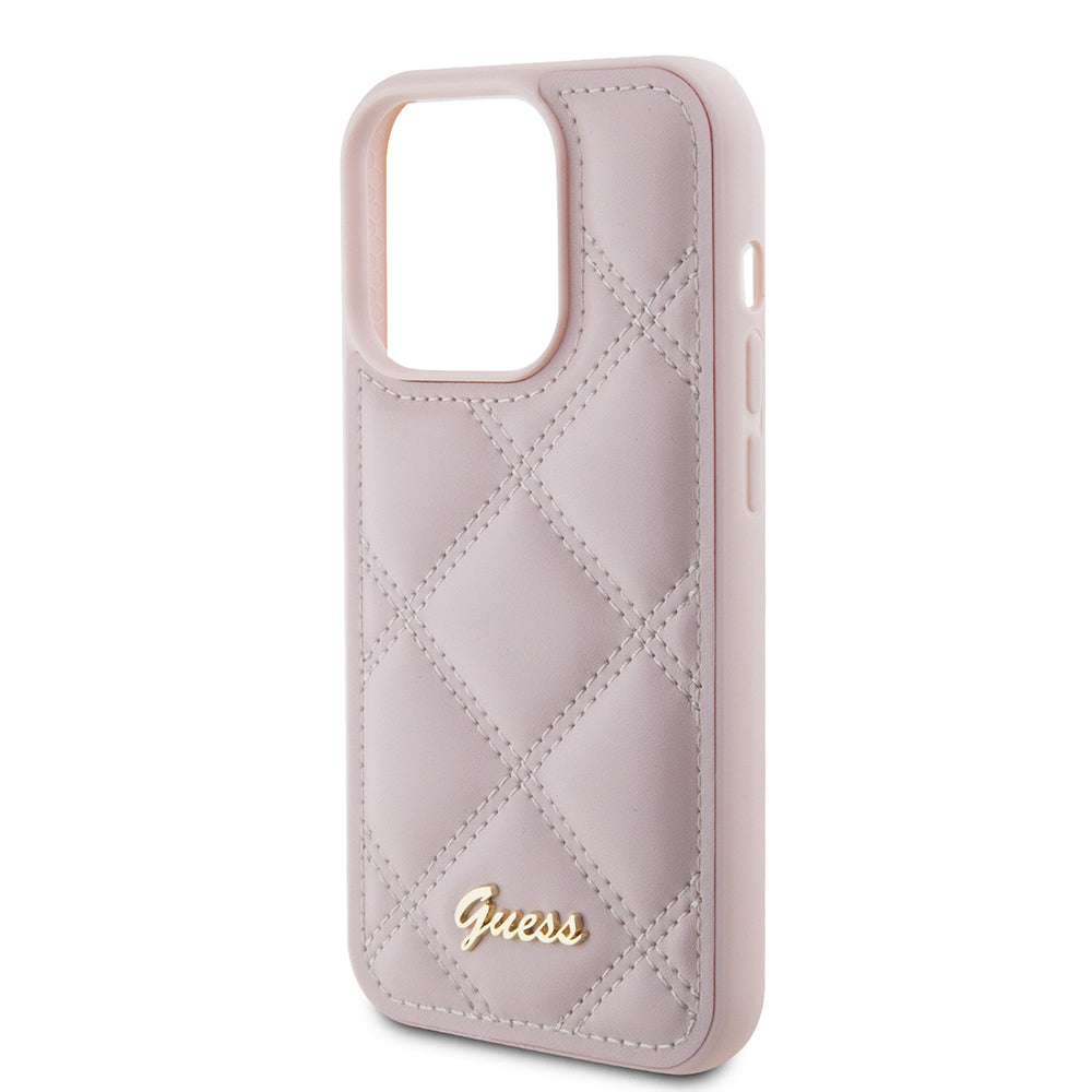 Pouzdro pro Apple iPhone 15 Pro, Guess, Quilted Metal Logo, Růžové