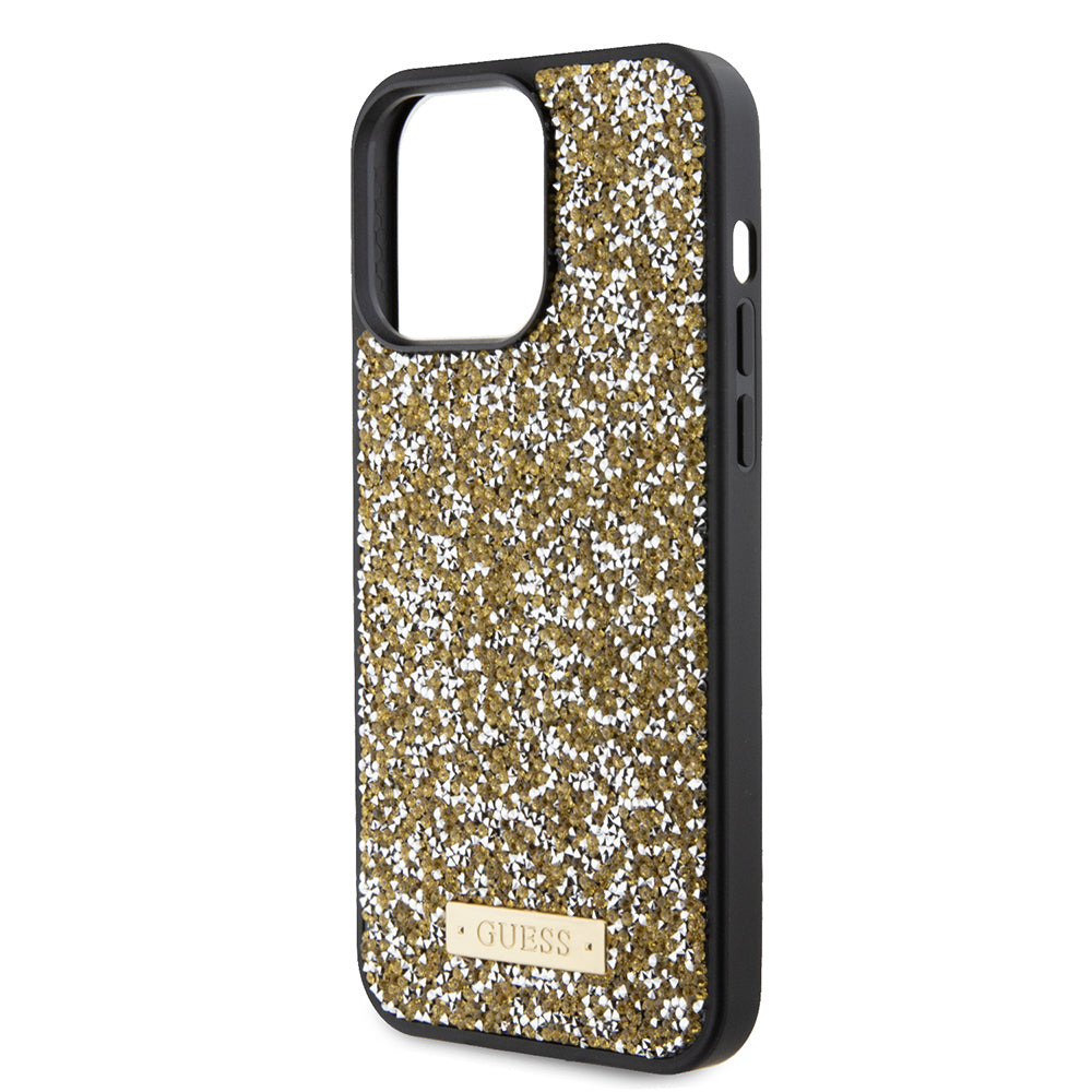 Case for Apple iPhone 15 Pro, Guess, Rhinestone Metal Logo, Yellow