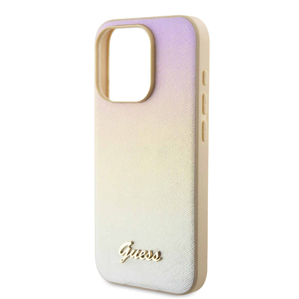 Pouzdro pro Apple iPhone 15 Pro, Guess, Saffiano Iridescent Script, Zlaté