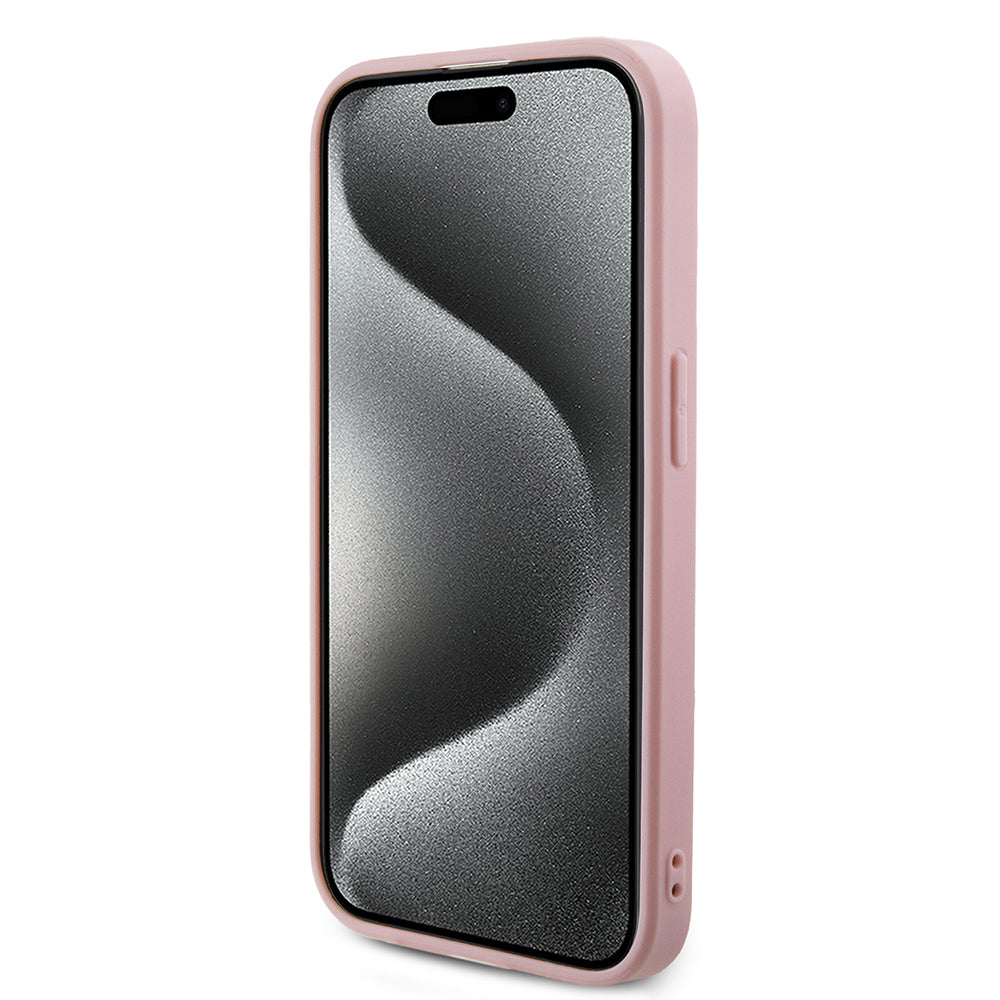 Pouzdro pro Apple iPhone 15 Pro, Guess, Saffiano Iridescent Script, Růžové