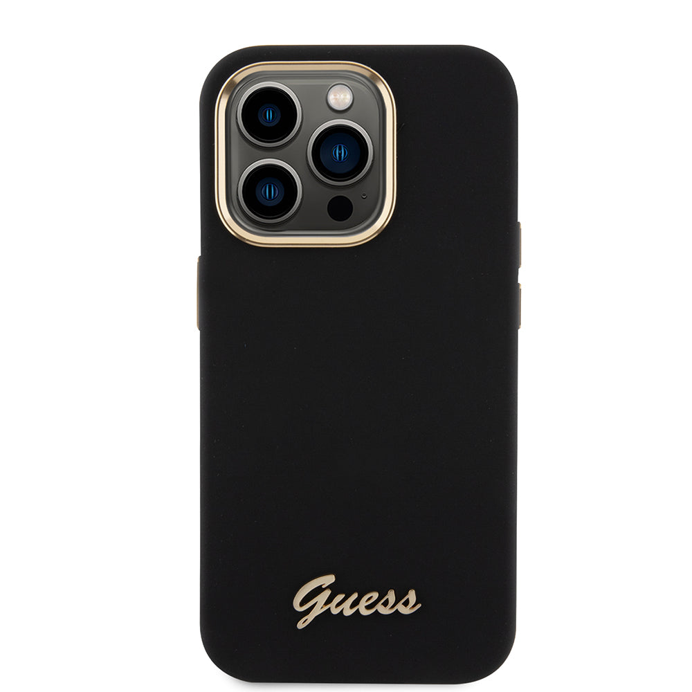 Pouzdro pro Apple iPhone 15 Pro, Guess, Script Metal Logo & Frame, Černá